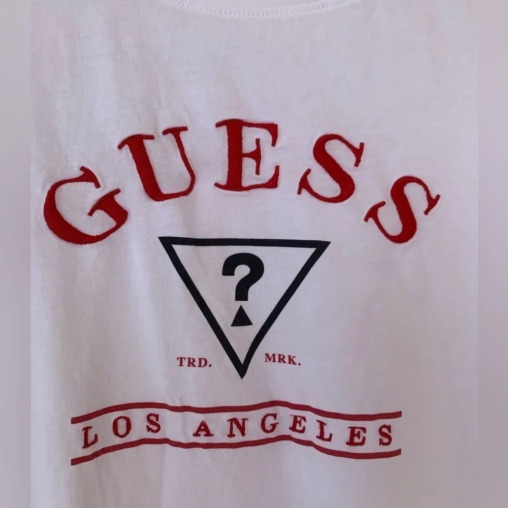 Guess Women’s White and Red Logo T-Shirt